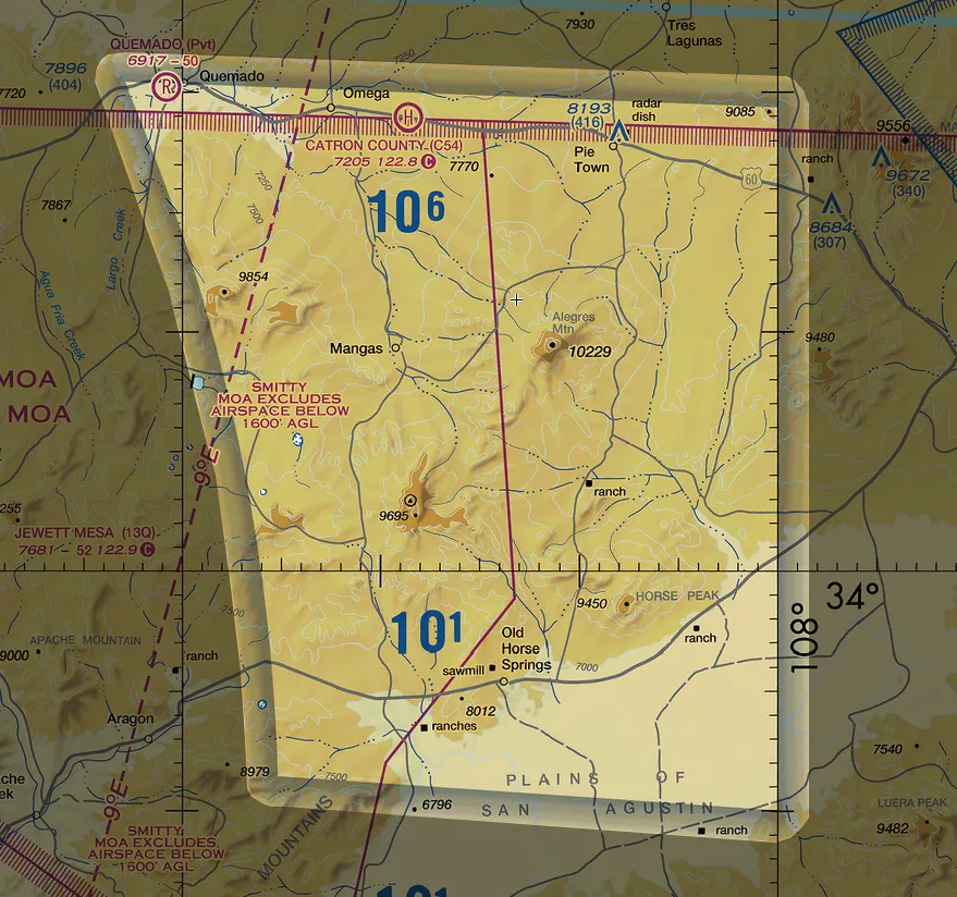 A diagram depicting the rare transition areas where Class E airspace starts at 14,500 MSL.