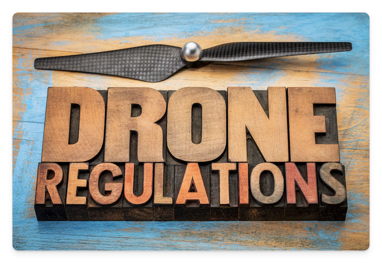 A graphic letters that spell out "Drone Regulations."