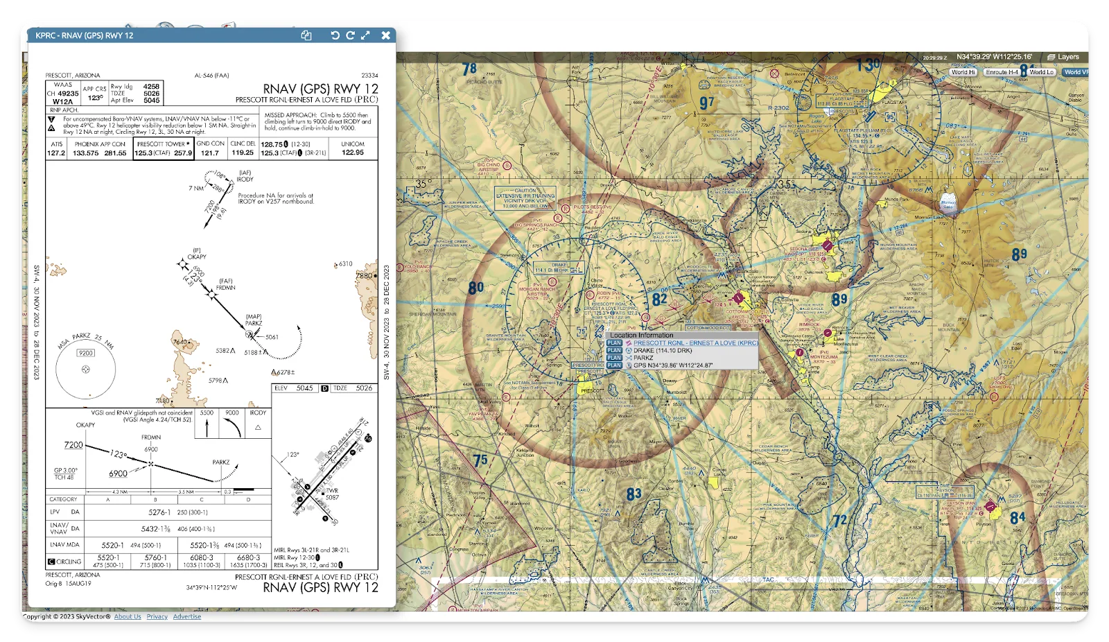 A screenshot of the SkyVector website.