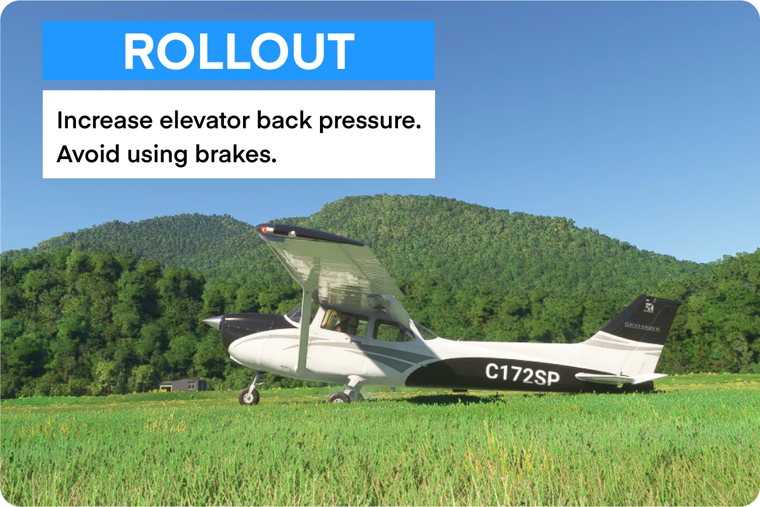 Aircraft rolling out on grass runway.