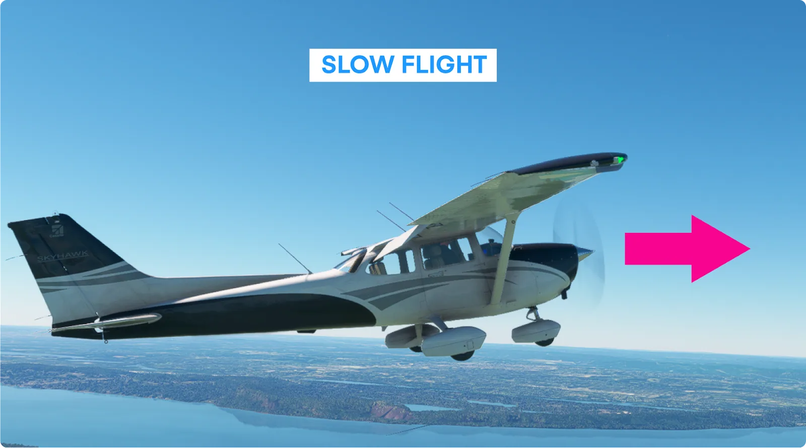 An aircraft in slow flight.