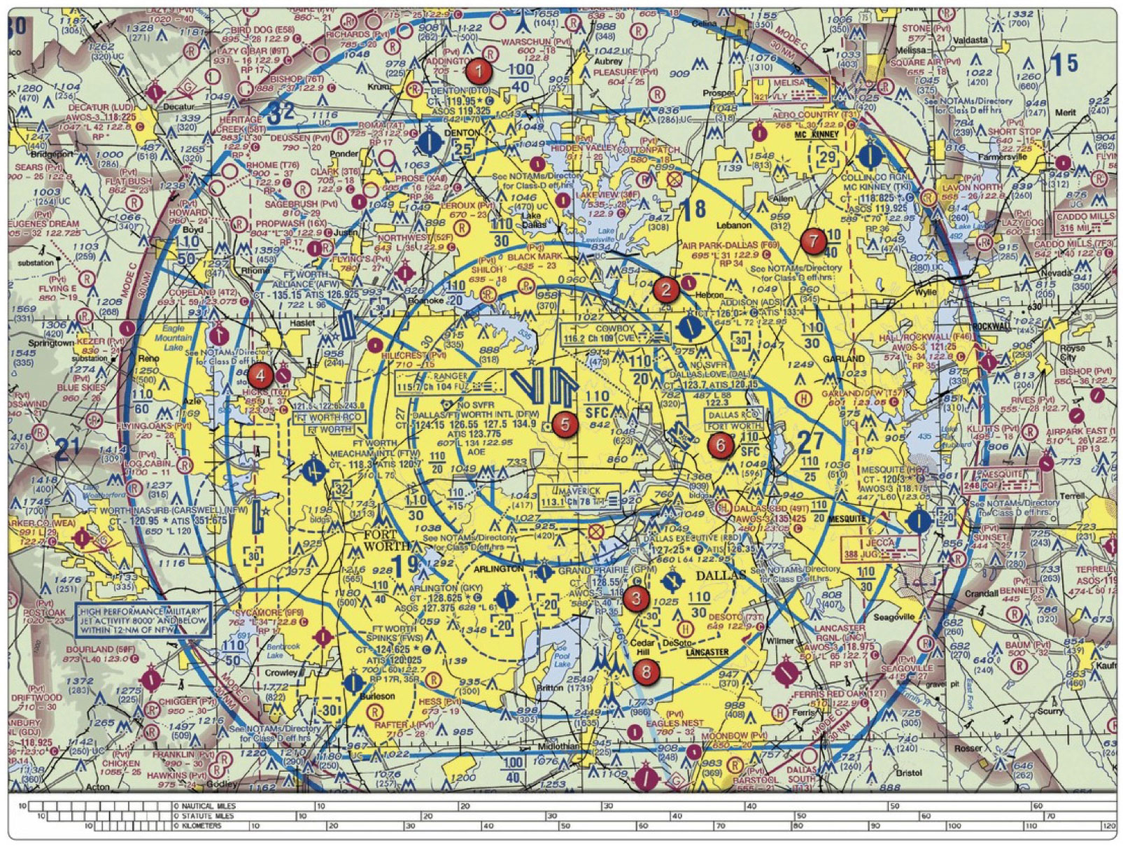 (Refer to Figure 25.) (Refer to area 4.) The floor of Class B airspace overlying Hicks Airport (T67) north-northwest of Fort Worth Meacham Field is