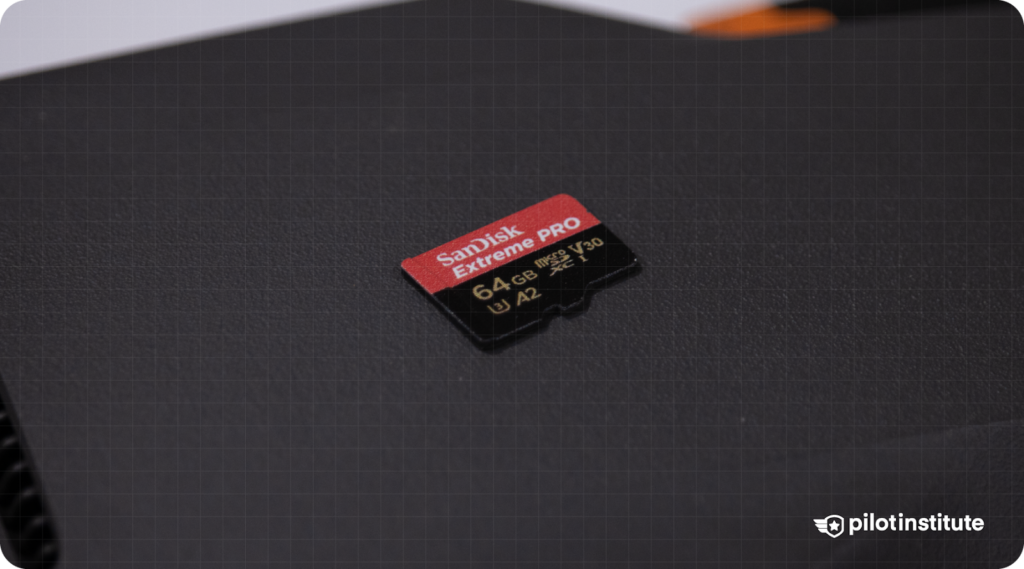 Close up photo of a SanDisk SD card, 64GBs.