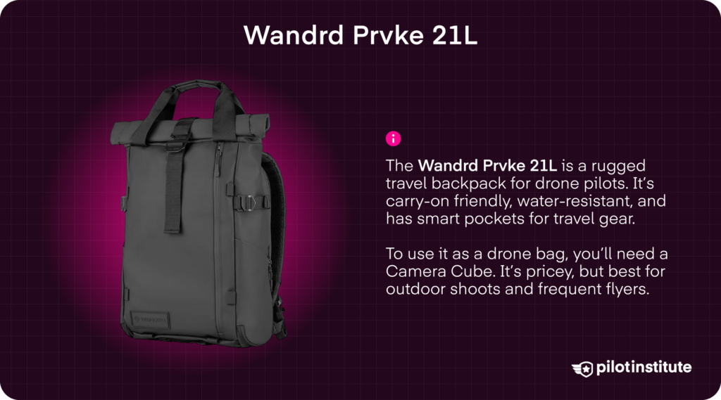 WANDRD Prvke 21L travel drone backpack with water-resistant design for outdoor pilots — Pilot Institute
