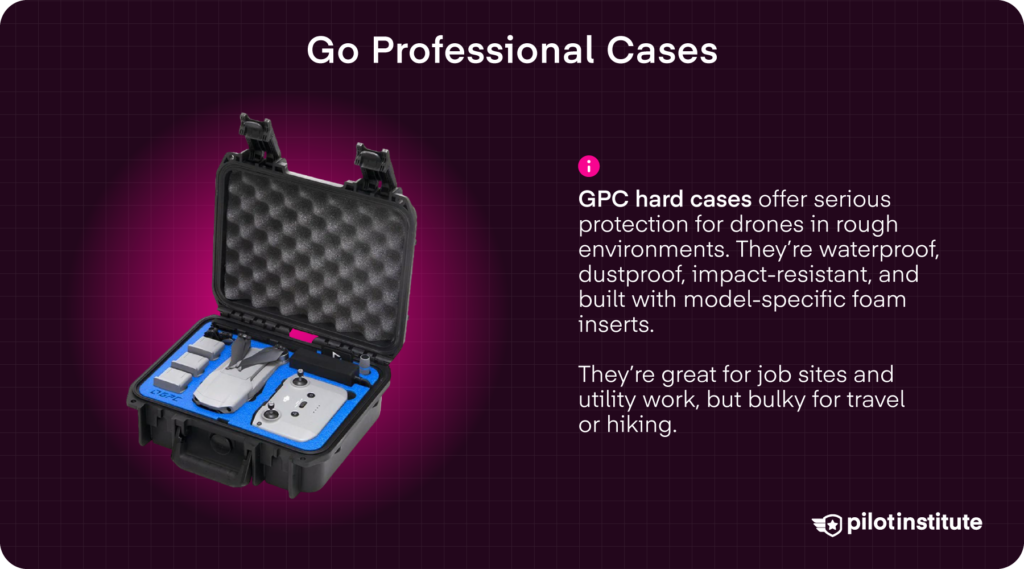 Go Professional Cases hard drone case with model-specific foam inserts for waterproof protection — Pilot Institute
