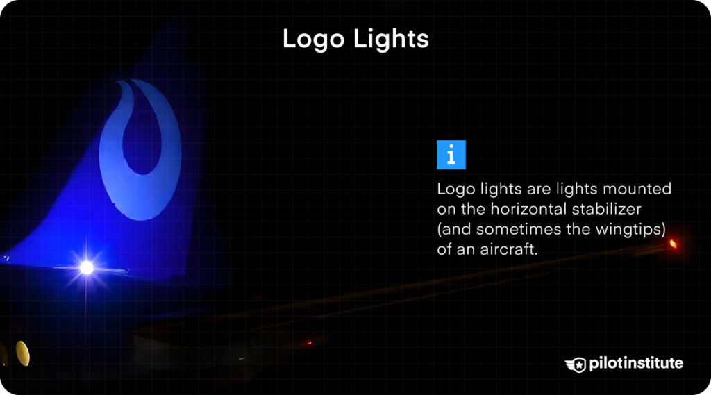 Logo lights on an aircraft's horizontal stabilizer, illuminating the tail for branding visibility.