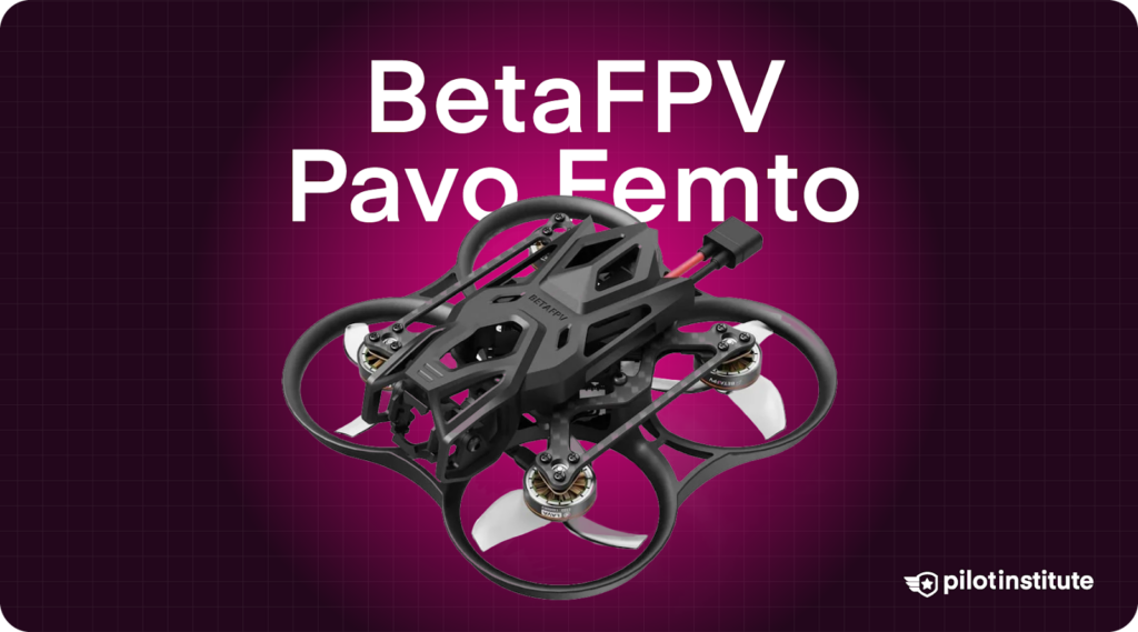 BetaFPV Pavo Femto micro drone with ducted propellers on a magenta background, designed for lightweight indoor FPV flying.
