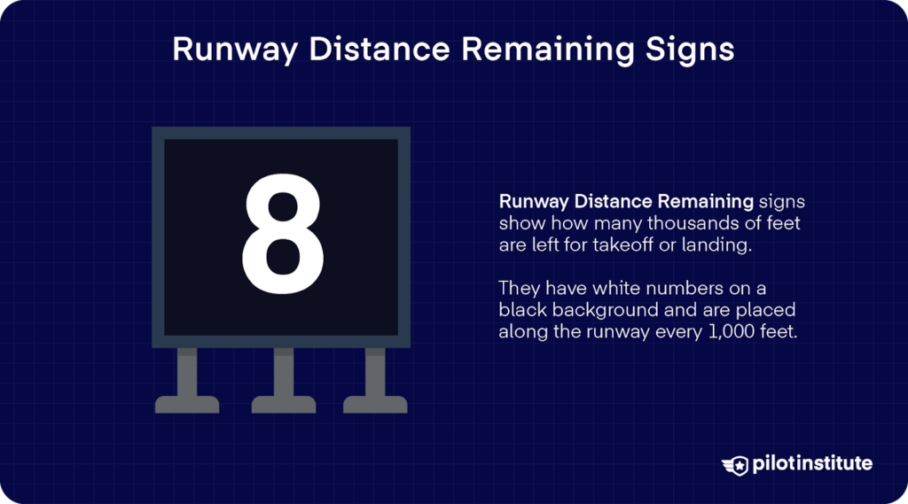 Black sign with white number “8,” showing 8,000 feet of runway remain for takeoff or landing.