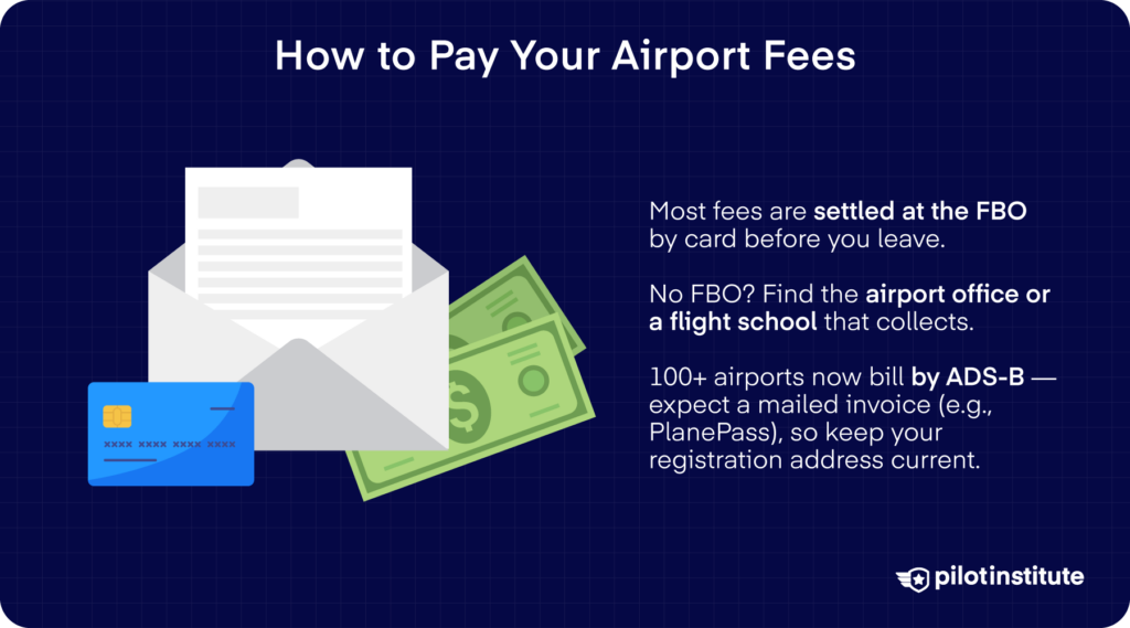 How to pay airport fees including FBO payment and ADS-B automatic billing via PlanePass. Pilot Institute.