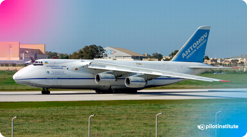 Photo of the Antonov An-124 aircraft taxiing from the runway.