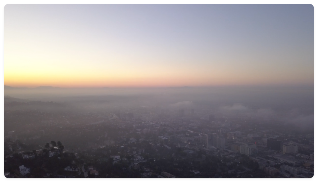 Ground fog over a city.