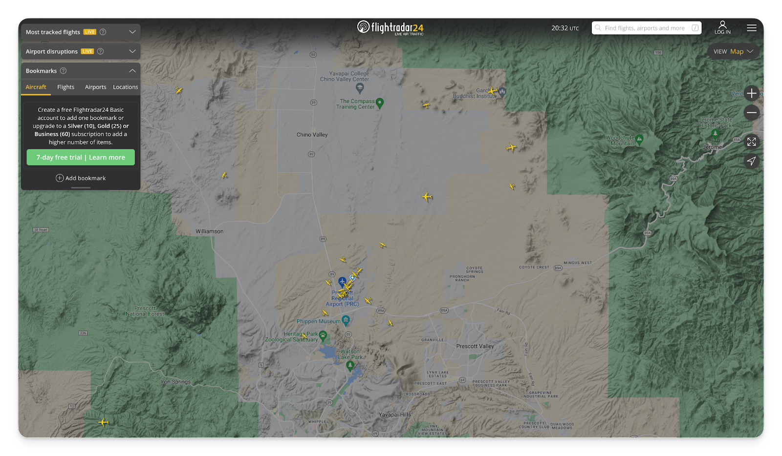 A screenshot of the FlightRadar24 website.