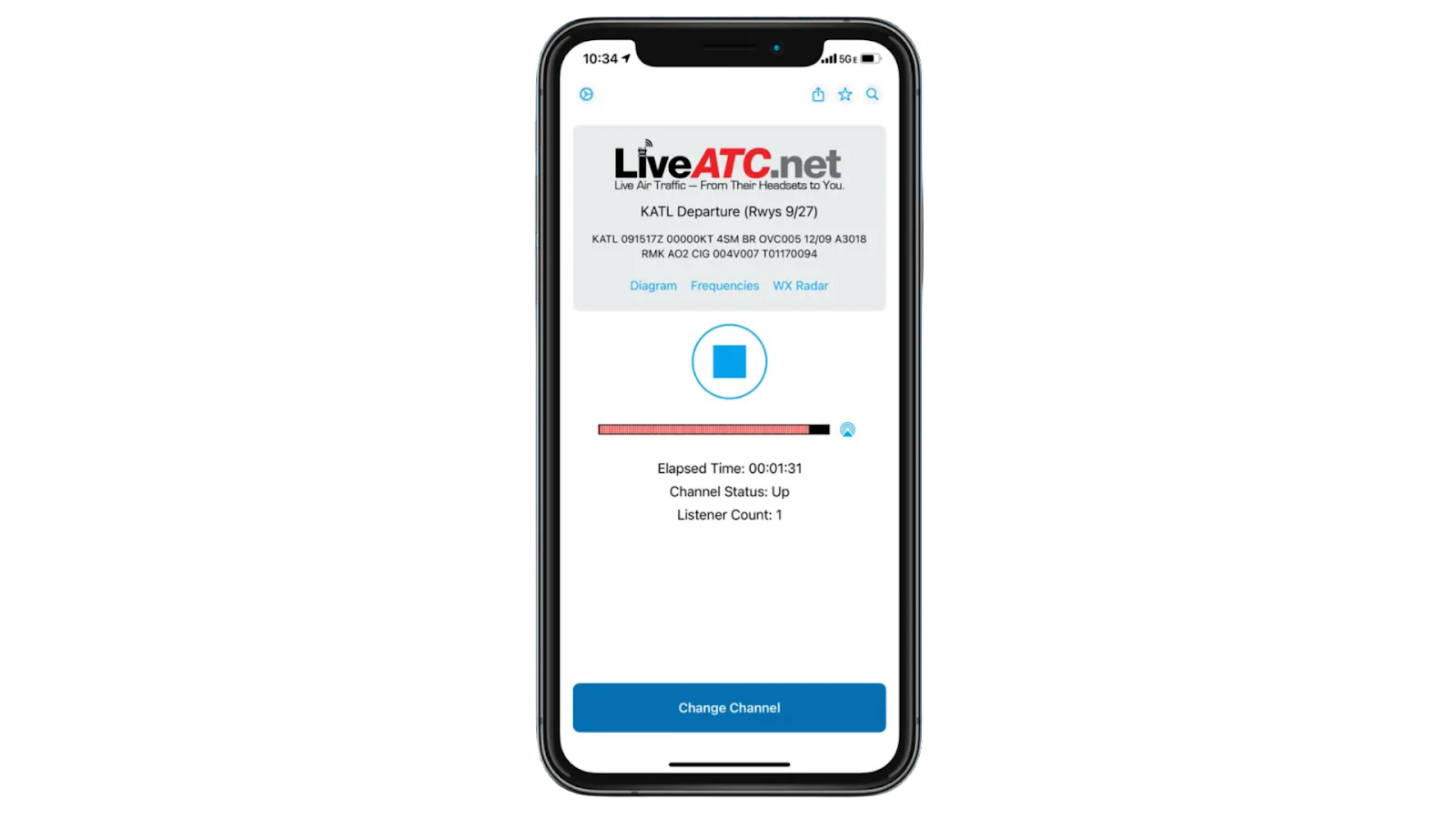 A screenshot of the LiveATC app.