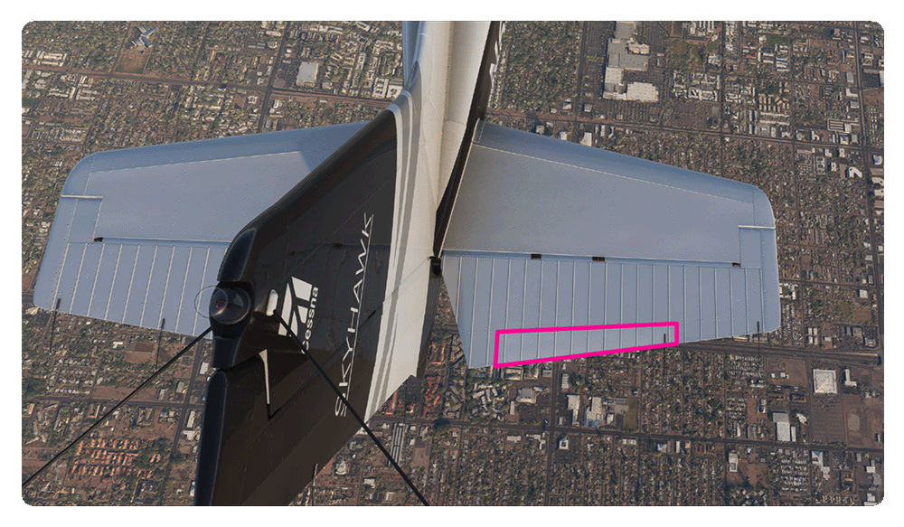 A top down view of the elevator trim tab in a Cessna 172.