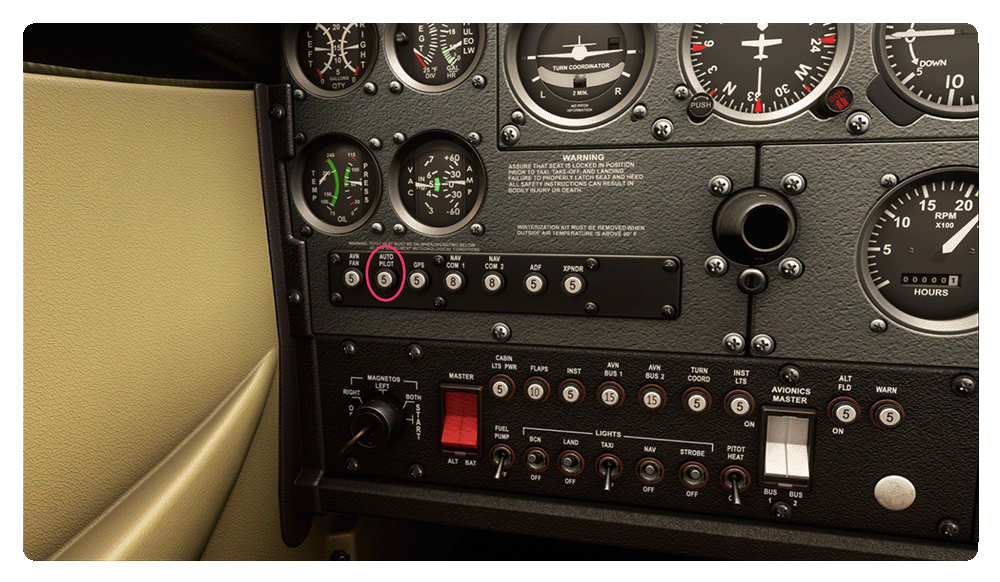A screenshot of an autopilot circuit breaker in a Cessna 172.