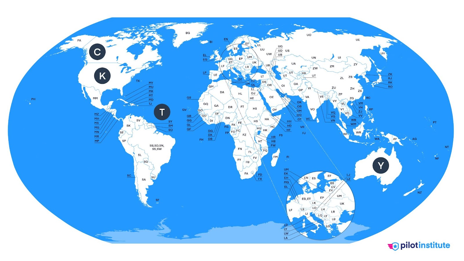 ICAO code map.