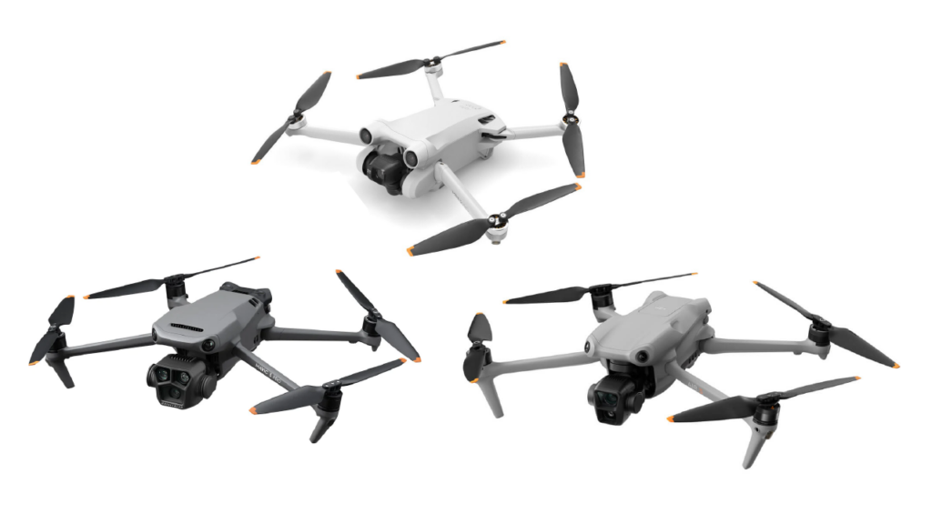 Three DJI drones that use Vision Assist: Mavic, Mini, Air.