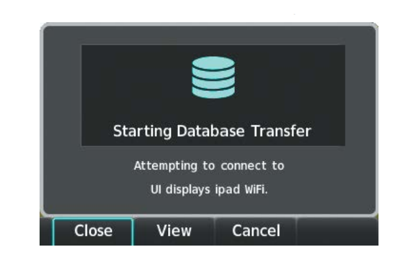 Database transfer screen, showing WiFi database updating.