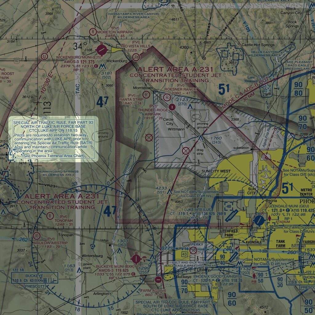 A diagram depicting a Special Air Traffic Rules Area (SATR) identifier on a sectional chart.