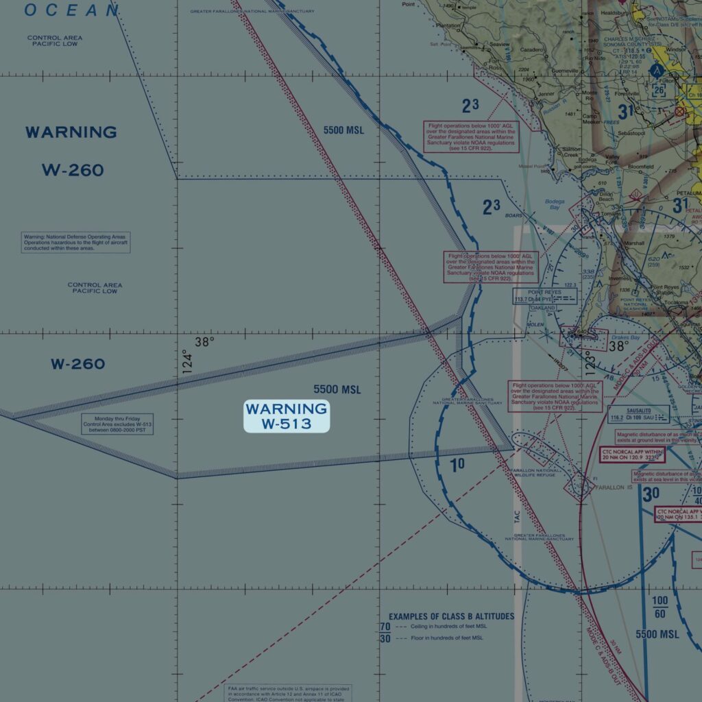 A diagram depicting warning airspace numbers on a sectional chart.