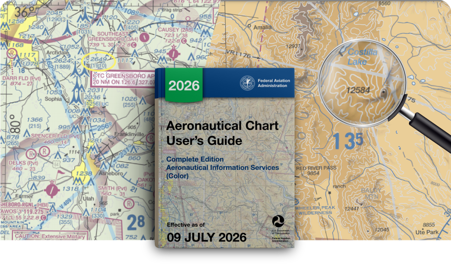 FAA Aeronautical Chart User's Guide cover over a sectional chart — Pilot Institute