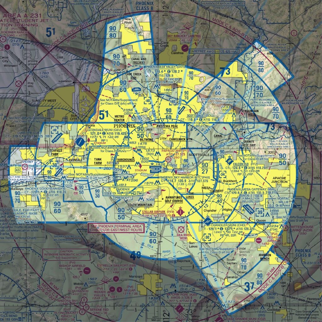 A diagram depicting Class B airspace on a sectional chart.