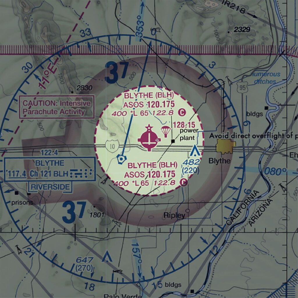 A diagram depicting Class E airspace transition areas on a sectional chart. This is known as a "vignette."