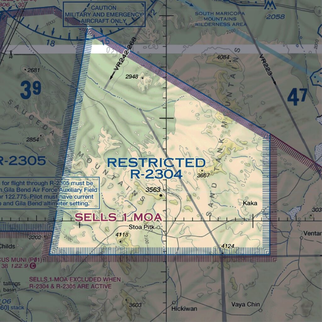 A diagram depicting restricted airspace on a sectional chart.