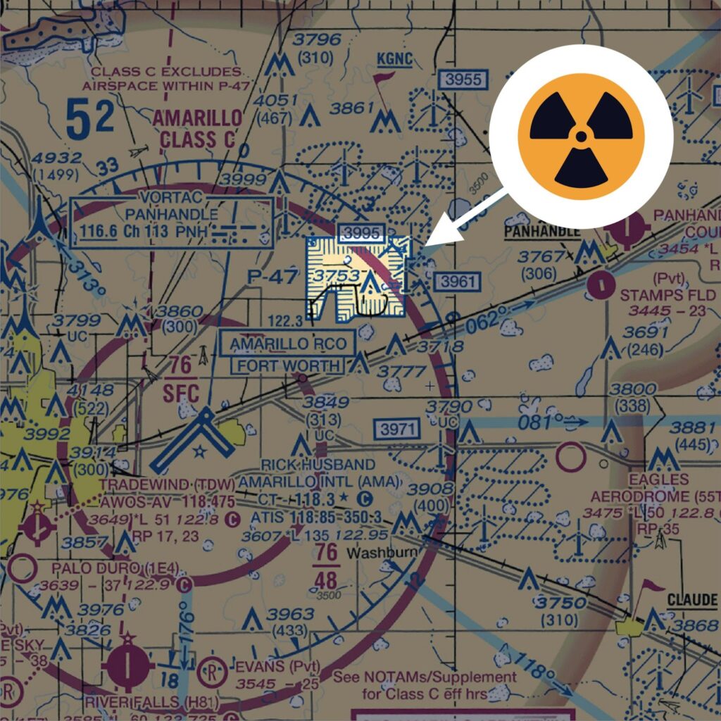 A diagram depicting prohibited airspace on a sectional chart.