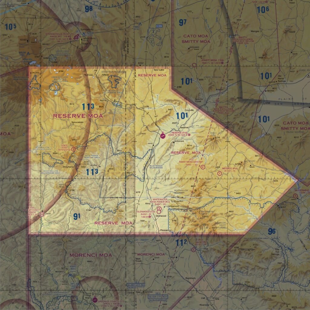 A diagram depicting Military Operation Areas (MOAs) airspace on a sectional chart.