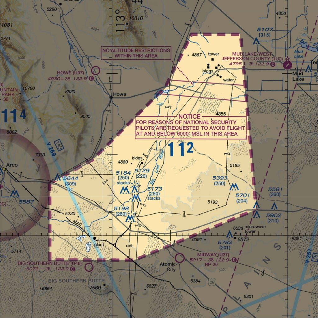 A diagram depicting National Security Areas on a sectional chart.