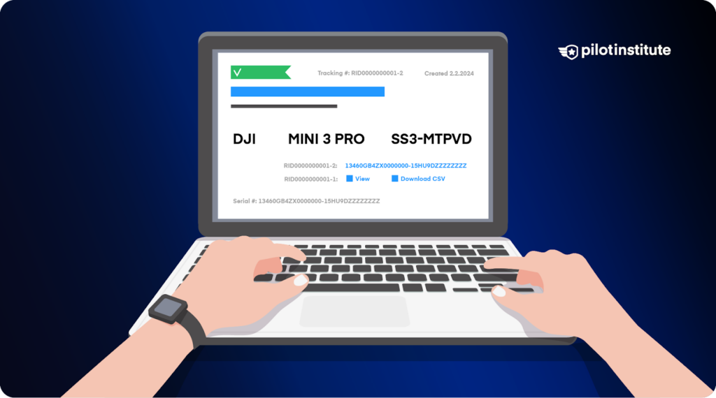 Laptop screen showing drone registration.