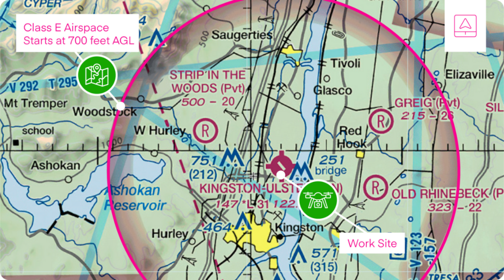 The airspace surrounding the work site as shown on a sectional chart.