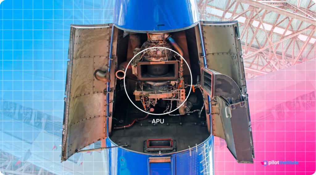 The auxiliary power unit (APU) of a turbine airplane.