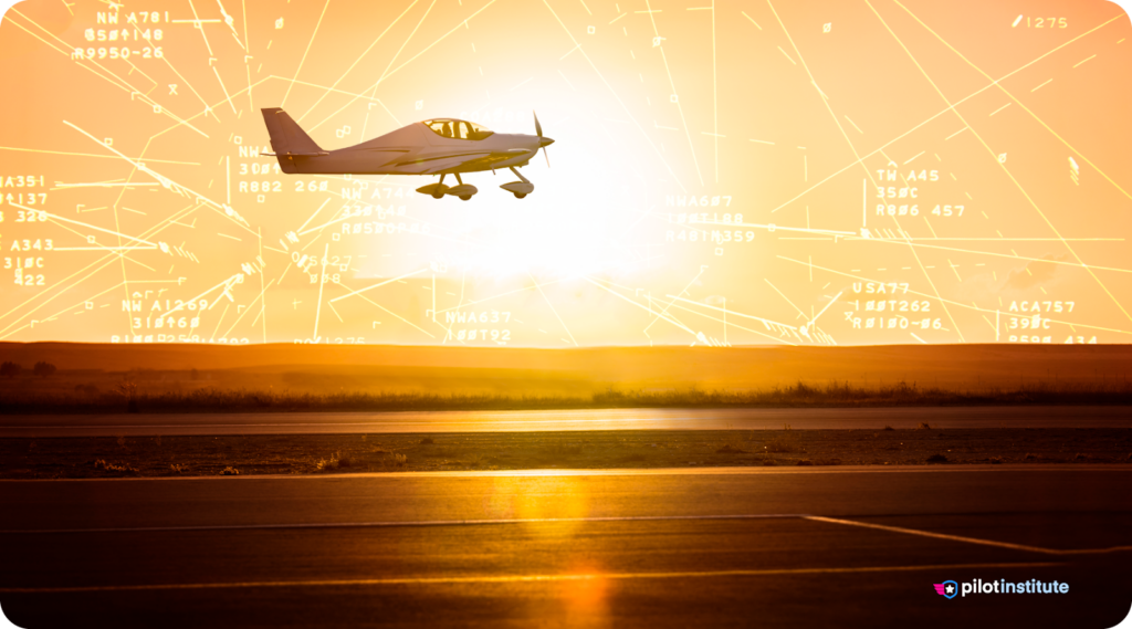 An airplane departs an airfield.