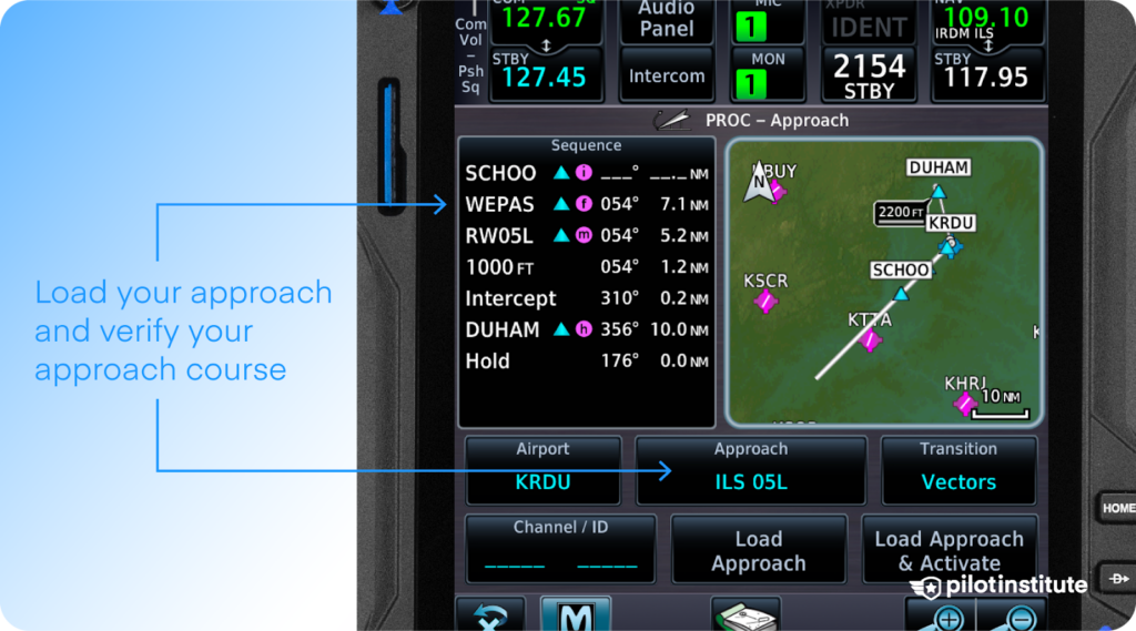 An infographic of checking ones approach course on the Garmin.