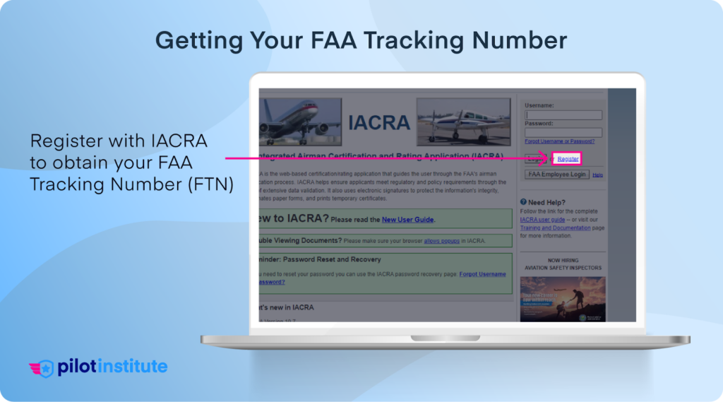 An infographic showing how register with IACRA to obtain a FTN.