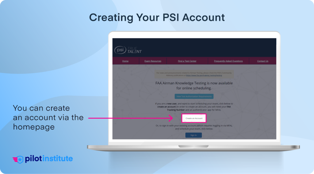 An infographic showing how to create a PSI account.