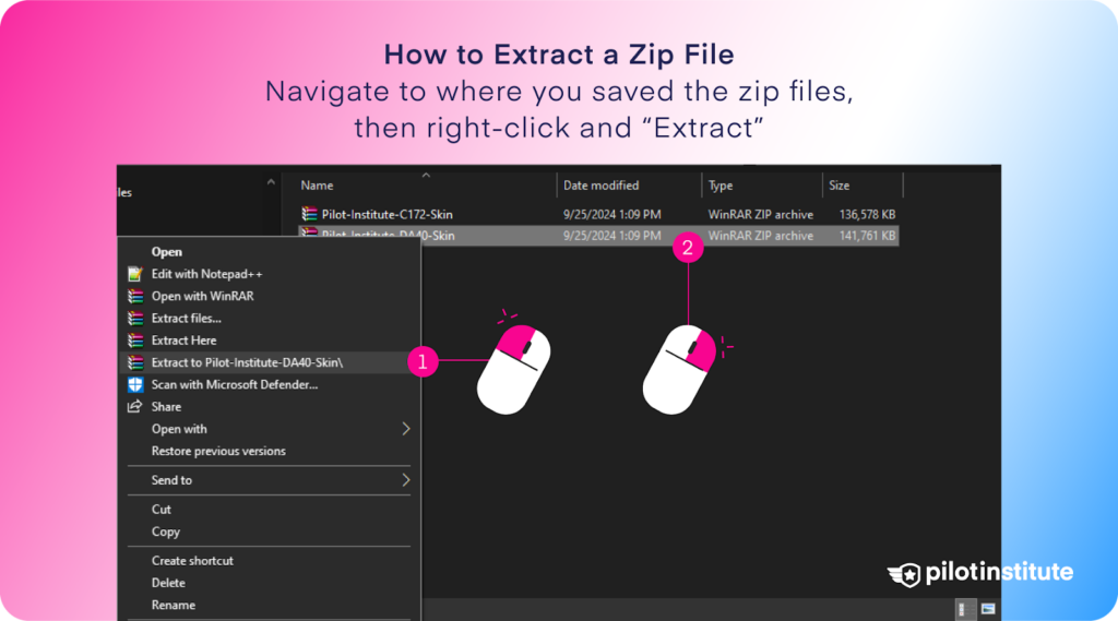 An infographic on how to download and extract the skin files.