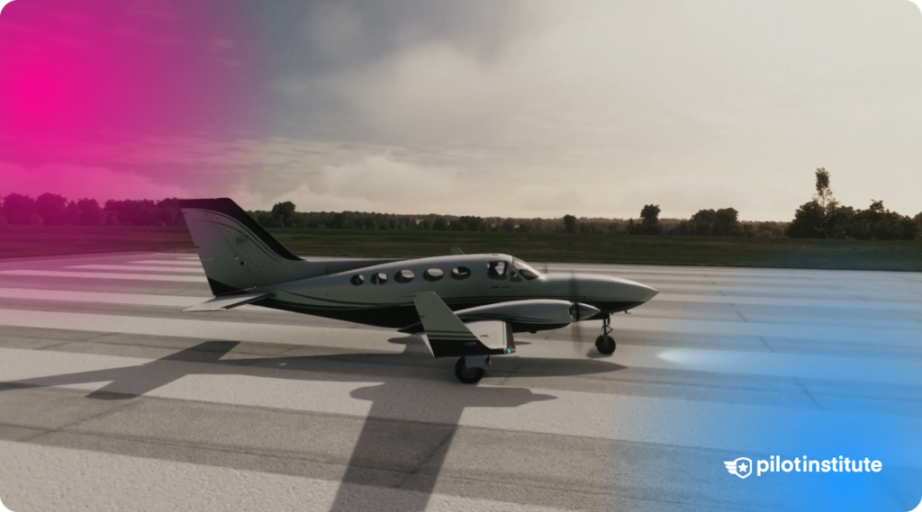 A Microsoft Flight Simulator screenshot featuring a Cessna Golden Eagle taxiing onto the runway.