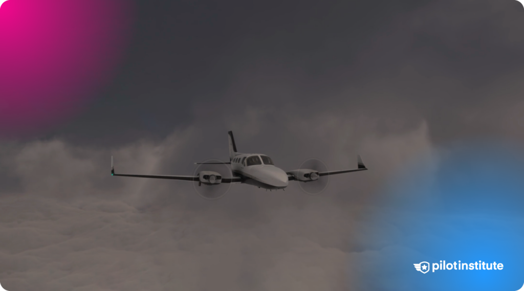 A Microsoft Flight Simulator screenshot of a Cessna Golden Eagle flying through a storm.