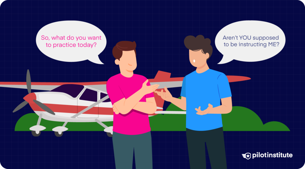 Illustration of a student pilot frustrated that his flight instructor isn't good at instructing him